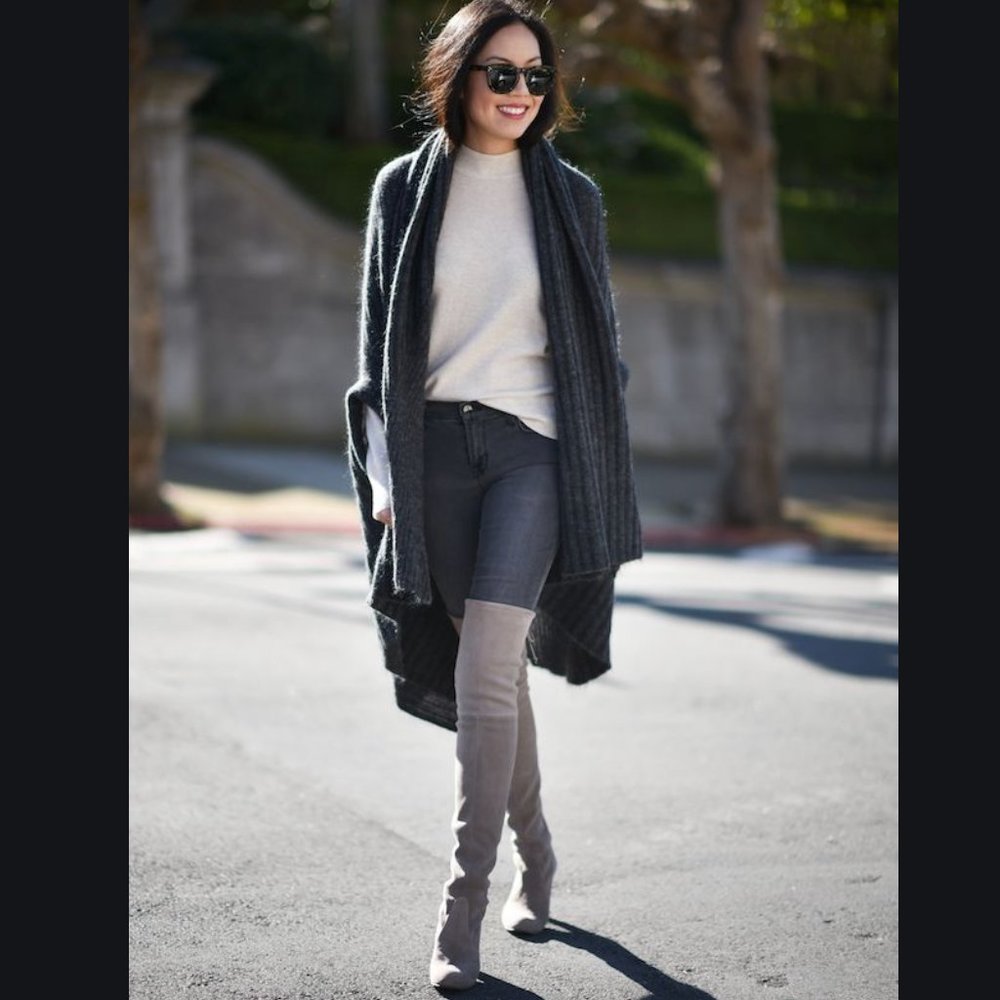 NIB Longmile Taupe Denim OTK Stiletto Heel Boots